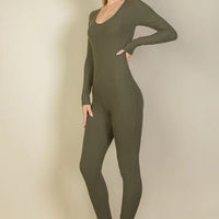 Ribbed Scoop Neck Long Sleeve Jumpsuit - Passion 4 Fashion USA