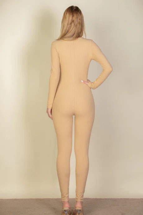 Ribbed Scoop Neck Long Sleeve Jumpsuit - Passion 4 Fashion USA
