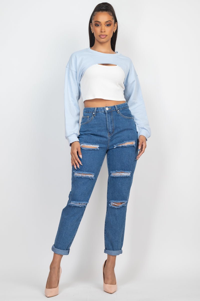 Ribbed Sleeveless Top With Shrug Sweater - Passion 4 Fashion USA