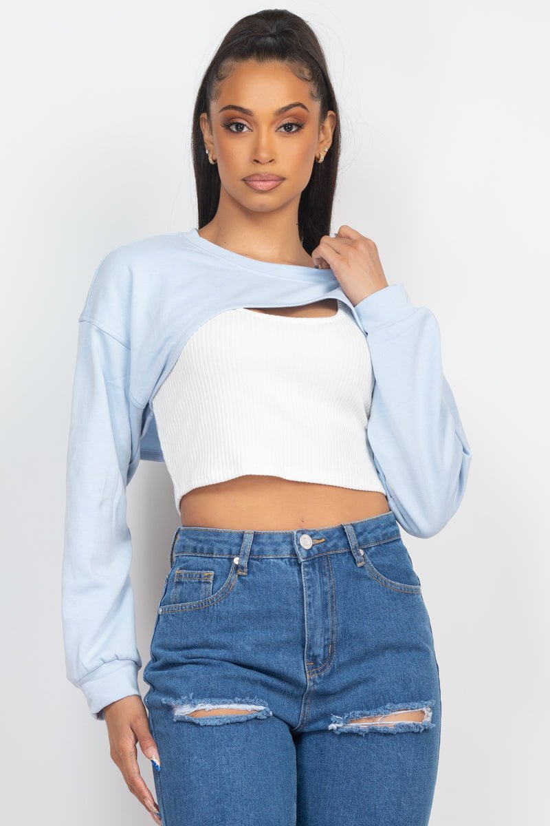 Ribbed Sleeveless Top With Shrug Sweater - Passion 4 Fashion USA