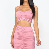 Ruched Crop Top And Skirt Sets - Passion 4 Fashion USA
