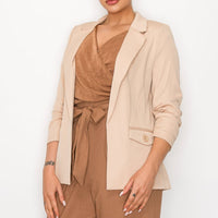 Ruched Sleeves Solid Blazer - Passion 4 Fashion USA