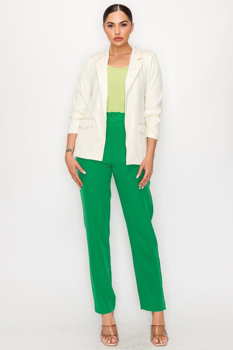 Ruched Sleeves Solid Blazer - Passion 4 Fashion USA