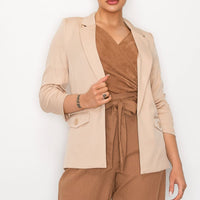 Ruched Sleeves Solid Blazer - Passion 4 Fashion USA