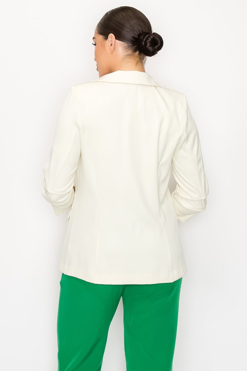 Ruched Sleeves Solid Blazer - Passion 4 Fashion USA