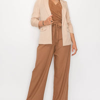 Ruched Sleeves Solid Blazer - Passion 4 Fashion USA