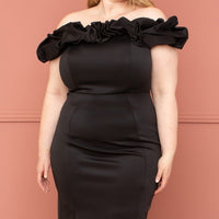 Ruffle Off The Shoulder Plus Size Midi Dress - Passion 4 Fashion USA