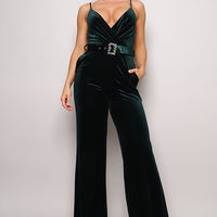 Samba Rhinestone Belt Velvet Jumpsuit - Passion 4 Fashion USA