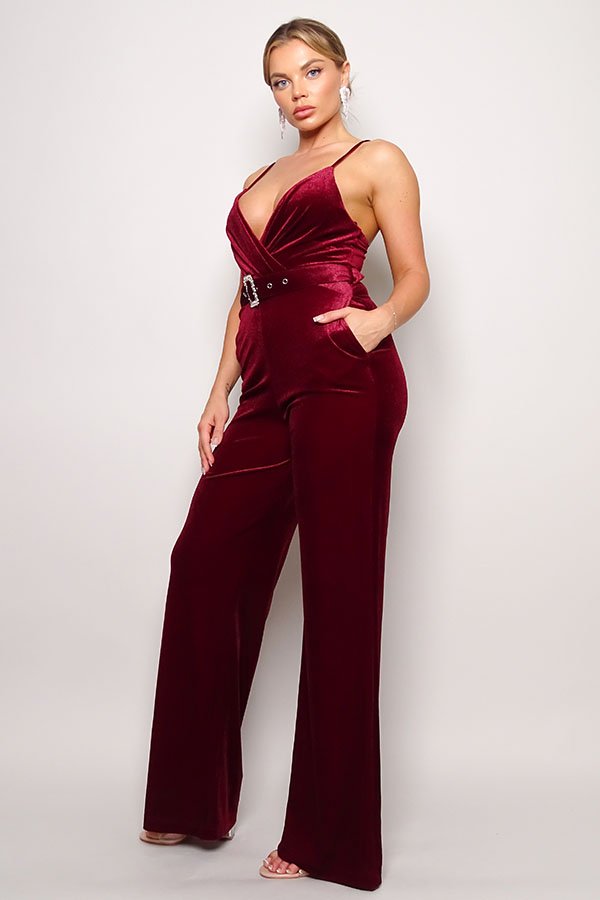 Samba Rhinestone Belt Velvet Jumpsuit - Passion 4 Fashion USA