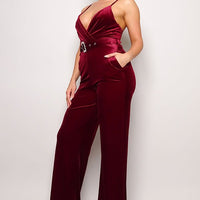 Samba Rhinestone Belt Velvet Jumpsuit - Passion 4 Fashion USA