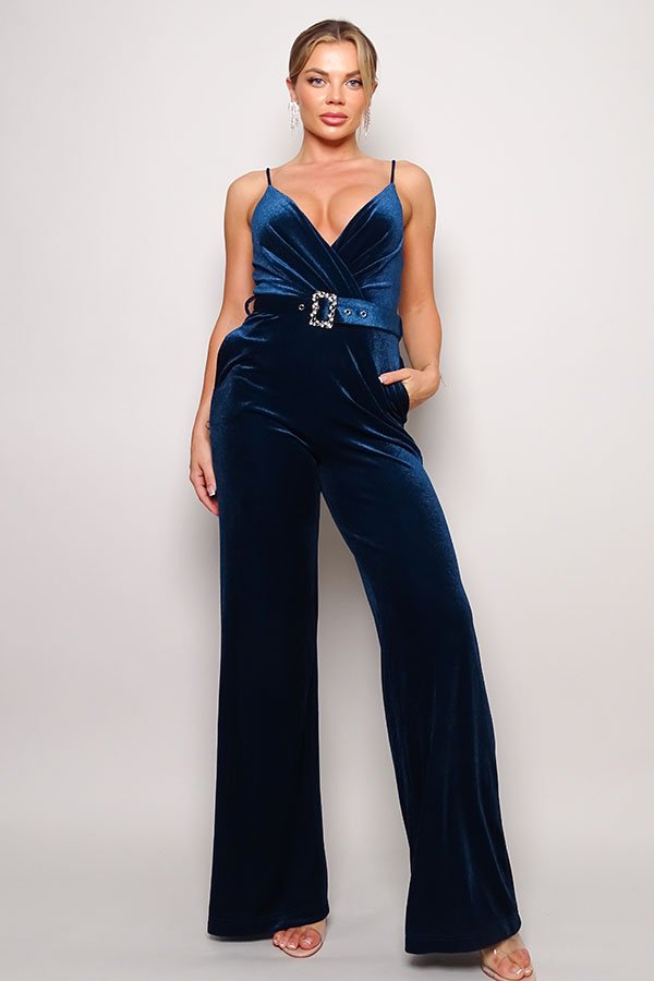 Samba Rhinestone Belt Velvet Jumpsuit - Passion 4 Fashion USA