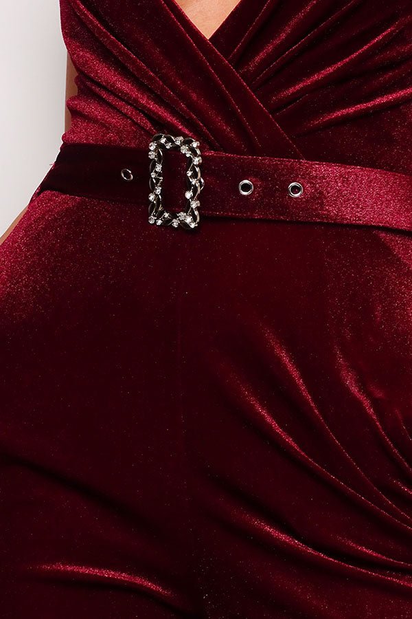 Samba Rhinestone Belt Velvet Jumpsuit - Passion 4 Fashion USA
