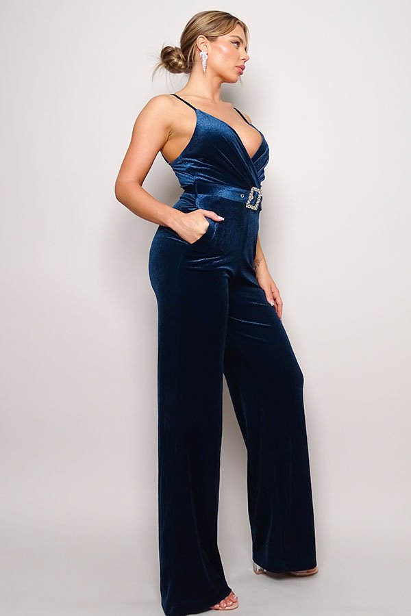 Samba Rhinestone Belt Velvet Jumpsuit - Passion 4 Fashion USA