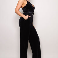 Samba Rhinestone Belt Velvet Jumpsuit - Passion 4 Fashion USA