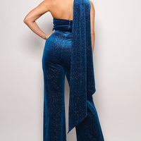 Scarf Top Glitter Velvet Jumpsuit - Passion 4 Fashion USA