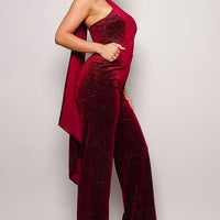 Scarf Top Glitter Velvet Jumpsuit - Passion 4 Fashion USA