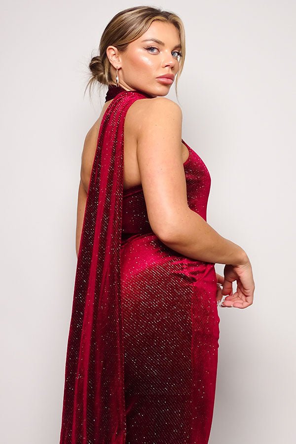 Scarf Top Glitter Velvet Jumpsuit - Passion 4 Fashion USA