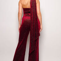 Scarf Top Glitter Velvet Jumpsuit - Passion 4 Fashion USA