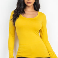 Scoop Neck Solid Long Sleeve Cozy Top - Passion 4 Fashion USA