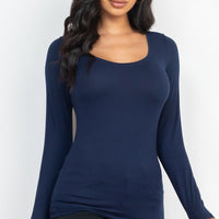 Scoop Neck Solid Long Sleeve Cozy Top - Passion 4 Fashion USA