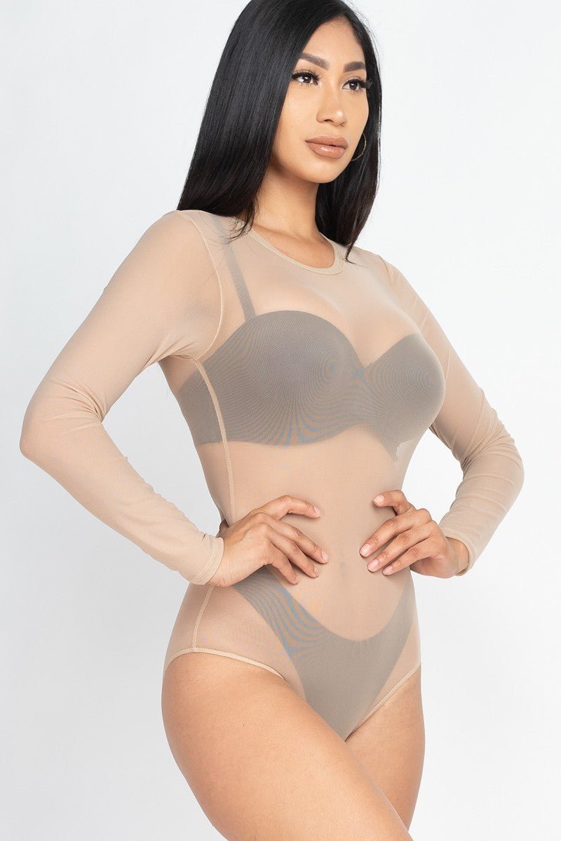 Sexy Sheer Mesh Long Sleeve Bodysuit - Passion 4 Fashion USA