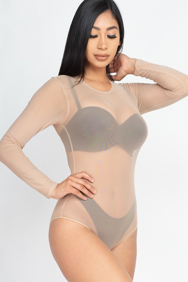 Sexy Sheer Mesh Long Sleeve Bodysuit - Passion 4 Fashion USA