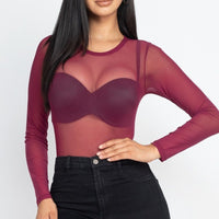 Sexy Sheer Mesh Long Sleeve Bodysuit - Passion 4 Fashion USA