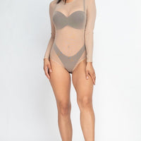 Sexy Sheer Mesh Long Sleeve Bodysuit - Passion 4 Fashion USA