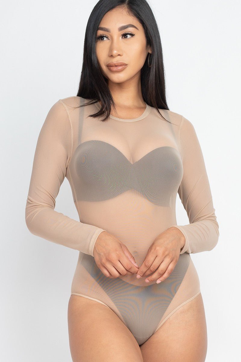 Sexy Sheer Mesh Long Sleeve Bodysuit - Passion 4 Fashion USA