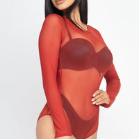 Sexy Sheer Mesh Long Sleeve Bodysuit - Passion 4 Fashion USA