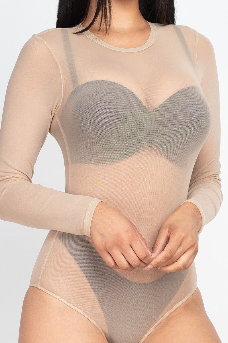 Sexy Sheer Mesh Long Sleeve Bodysuit - Passion 4 Fashion USA