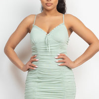 Shirred Bodycon Ruffled Trim Dress - Passion 4 Fashion USA
