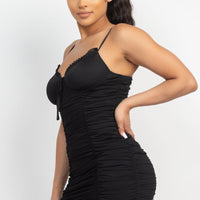 Shirred Bodycon Ruffled Trim Dress - Passion 4 Fashion USA