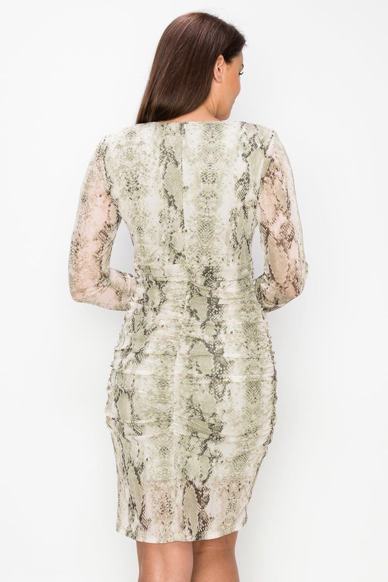 Shirring Animal Print Dress - Passion 4 Fashion USA