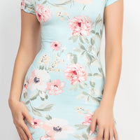 Short Sleeve Floral Bodycon Dress - Passion 4 Fashion USA