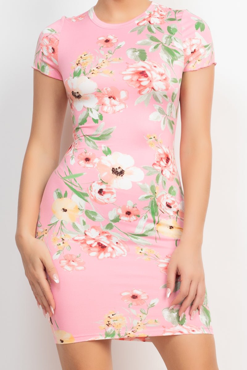 Short Sleeve Floral Bodycon Dress - Passion 4 Fashion USA
