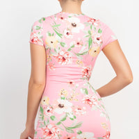 Short Sleeve Floral Bodycon Dress - Passion 4 Fashion USA