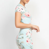 Short Sleeve Floral Bodycon Dress - Passion 4 Fashion USA