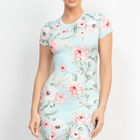 Short Sleeve Floral Bodycon Dress - Passion 4 Fashion USA