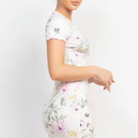 Short Sleeve Floral Bodycon Dress - Passion 4 Fashion USA