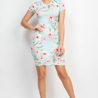 Short Sleeve Floral Bodycon Dress - Passion 4 Fashion USA