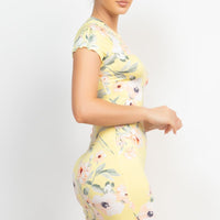 Short Sleeve Floral Bodycon Dress - Passion 4 Fashion USA