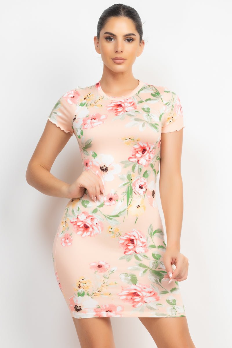 Short Sleeve Floral Bodycon Dress - Passion 4 Fashion USA