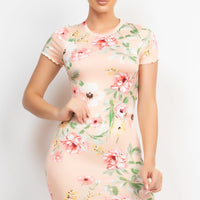 Short Sleeve Floral Bodycon Dress - Passion 4 Fashion USA