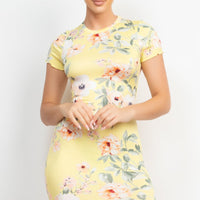 Short Sleeve Floral Bodycon Dress - Passion 4 Fashion USA