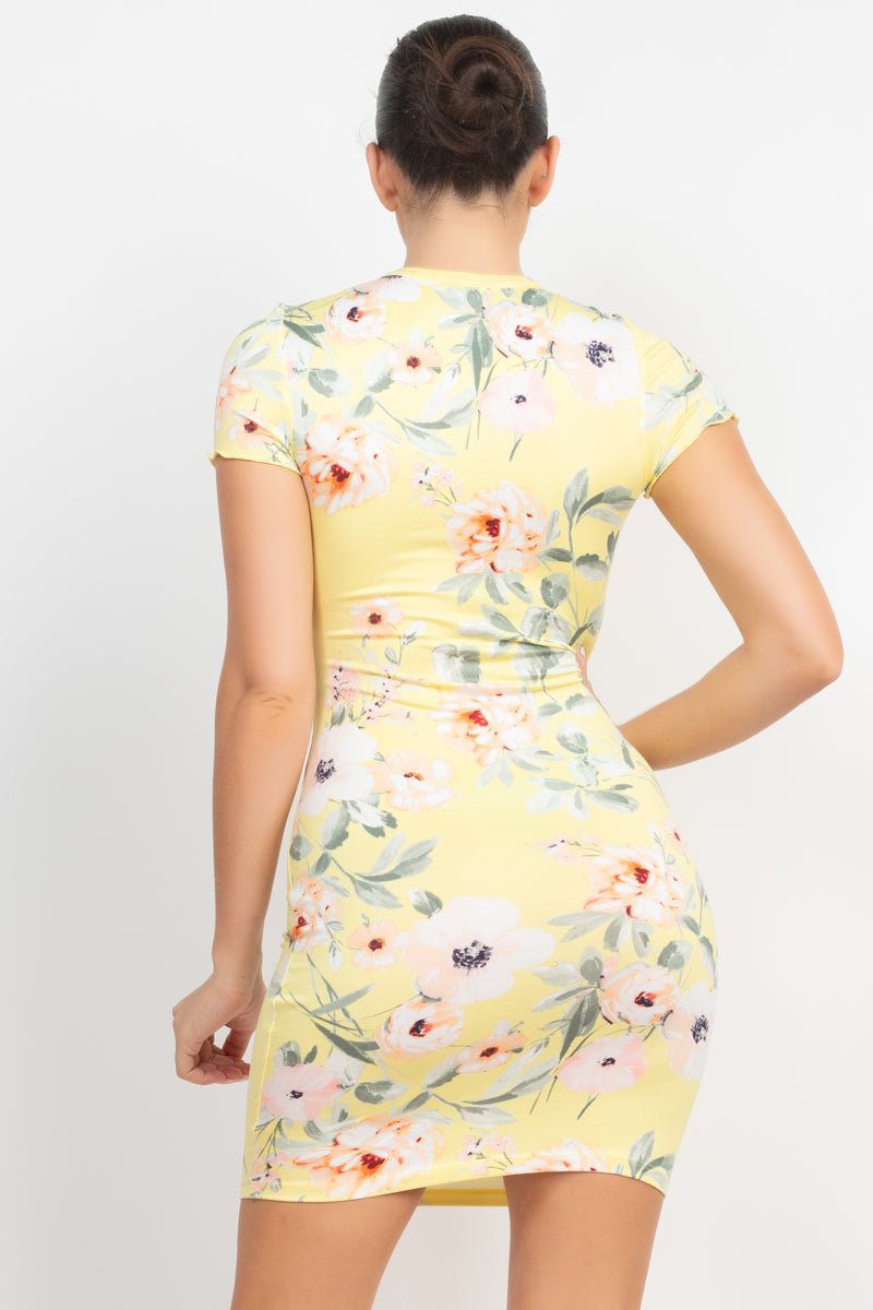 Short Sleeve Floral Bodycon Dress - Passion 4 Fashion USA