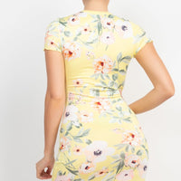 Short Sleeve Floral Bodycon Dress - Passion 4 Fashion USA