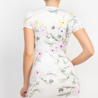 Short Sleeve Floral Bodycon Dress - Passion 4 Fashion USA