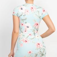 Short Sleeve Floral Bodycon Dress - Passion 4 Fashion USA