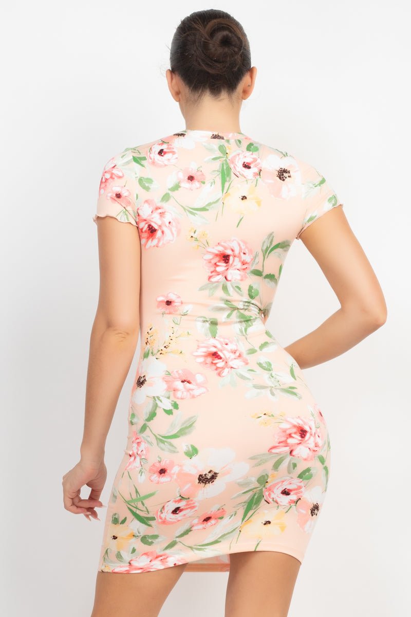 Short Sleeve Floral Bodycon Dress - Passion 4 Fashion USA